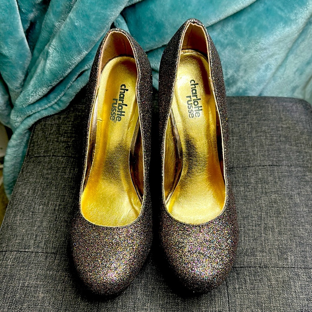 Charlotte Russe multicolored glitter, size 8 platform heel